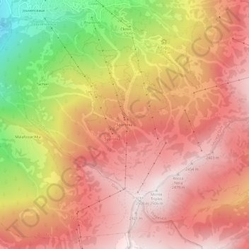 Mappa topografica Sportinia, altitudine, rilievo