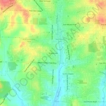 Mappa topografica Broadview, altitudine, rilievo