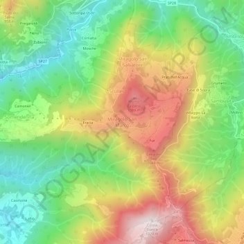 Mappa topografica Miragolo San Marco, altitudine, rilievo