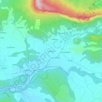Mappa topografica Souvionne, altitudine, rilievo