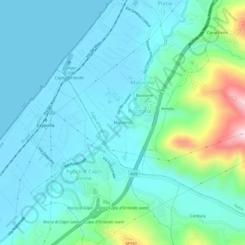 Mappa topografica Masseria, altitudine, rilievo
