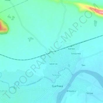 Mappa topografica Uchri, altitudine, rilievo