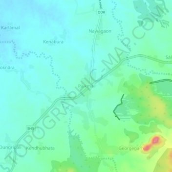 Mappa topografica Paikmal, altitudine, rilievo