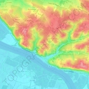 Mappa topografica Girard, altitudine, rilievo