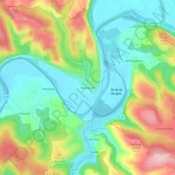 Mappa topografica Blanzaguet, altitudine, rilievo