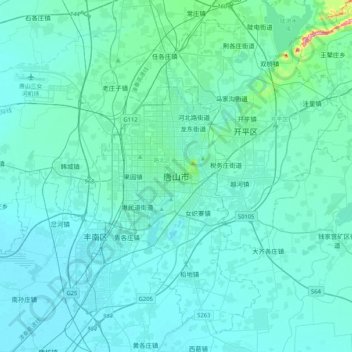 Mappa topografica 唐山市, altitudine, rilievo