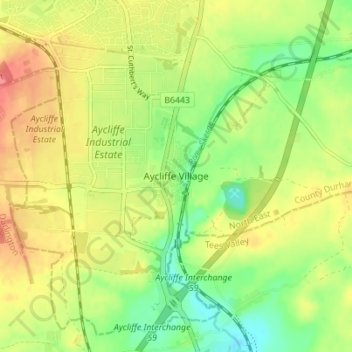 Mappa topografica Aycliffe Village, altitudine, rilievo