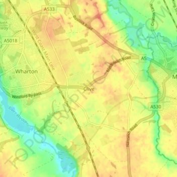 Mappa topografica Clive, altitudine, rilievo