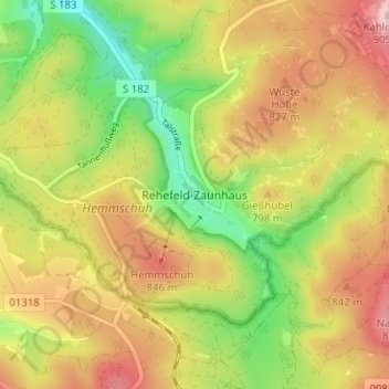 Mappa topografica Rehefeld-Zaunhaus, altitudine, rilievo