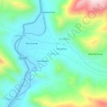 Mappa topografica Canicuto, altitudine, rilievo