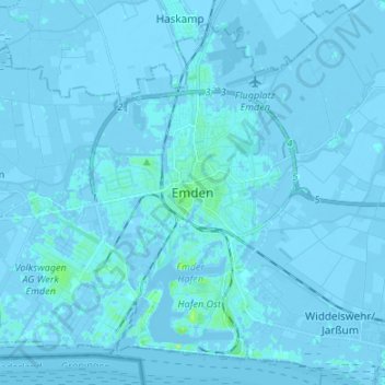 Mappa topografica Emden, altitudine, rilievo
