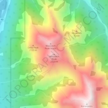 Mappa topografica Wasootch Peak, altitudine, rilievo