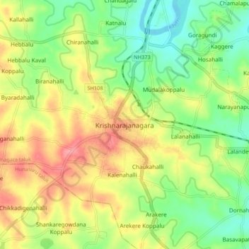 Mappa topografica Krishnarajanagara, altitudine, rilievo