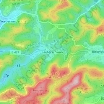 Mappa topografica Lauterschwan, altitudine, rilievo