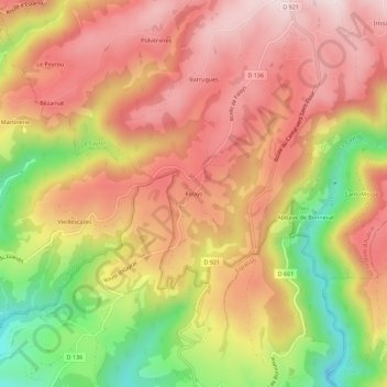 Mappa topografica Palays, altitudine, rilievo
