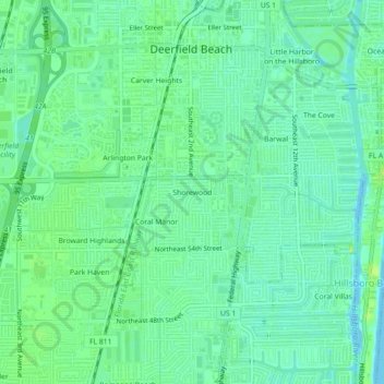 Mappa topografica Shorewood, altitudine, rilievo