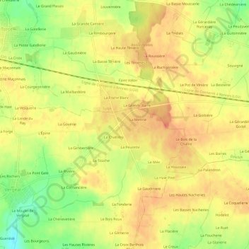 Mappa topografica Mondron, altitudine, rilievo