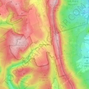 Mappa topografica Kempen, altitudine, rilievo