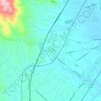 Mappa topografica Badia al Pino, altitudine, rilievo