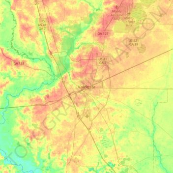 Mappa topografica Valdosta, altitudine, rilievo
