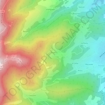 Mappa topografica Chevalet, altitudine, rilievo