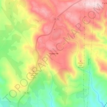 Mappa topografica Yankee Hill, altitudine, rilievo