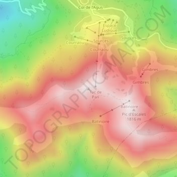 Mappa topografica Tuc de l'Étang, altitudine, rilievo