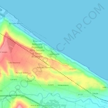 Mappa topografica Lago Dragoni, altitudine, rilievo