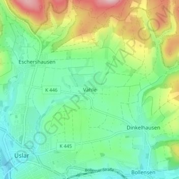 Mappa topografica Vahle, altitudine, rilievo
