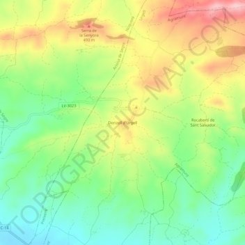 Mappa topografica Donzell d'Urgell, altitudine, rilievo