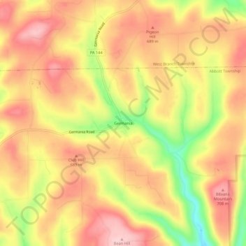Mappa topografica Germania, altitudine, rilievo