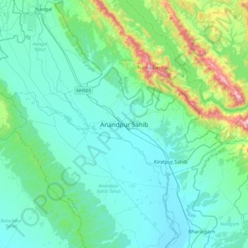 Mappa topografica Anandpur Sahib, altitudine, rilievo
