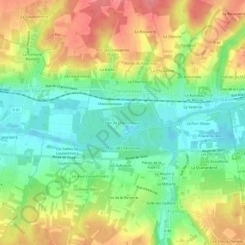 Mappa topografica Parc de Chenonceaux, altitudine, rilievo