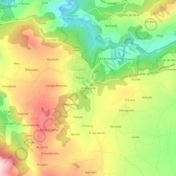 Mappa topografica A Abelaira, altitudine, rilievo