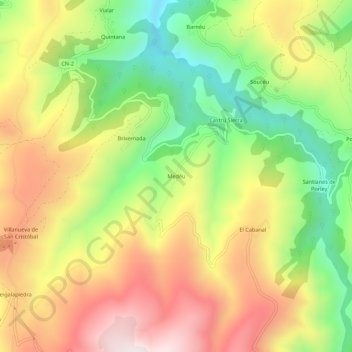 Mappa topografica Medéu, altitudine, rilievo