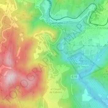 Mappa topografica Castell de Cabrera, altitudine, rilievo