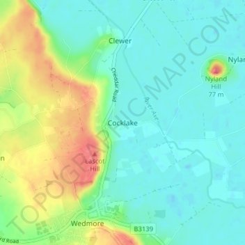Mappa topografica Cocklake, altitudine, rilievo