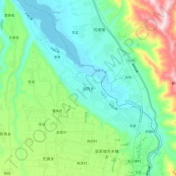 Mappa topografica 河西乡, altitudine, rilievo