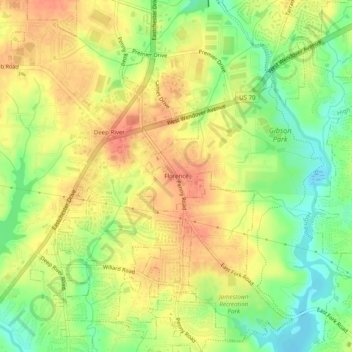 Mappa topografica Florence, altitudine, rilievo