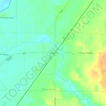 Mappa topografica Pokagon, altitudine, rilievo