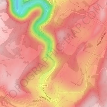 Mappa topografica Source de la Loue, altitudine, rilievo