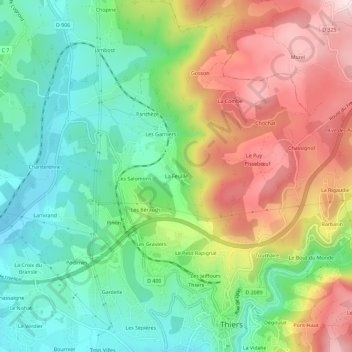Mappa topografica La Feuille, altitudine, rilievo
