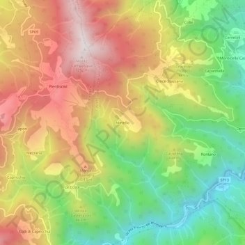 Mappa topografica Metello, altitudine, rilievo