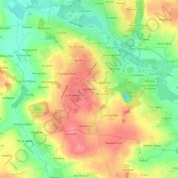 Mappa topografica Clos Nevez, altitudine, rilievo