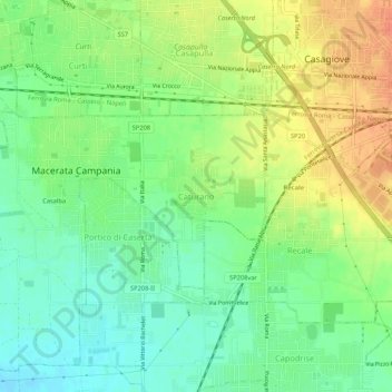 Mappa topografica Caturano, altitudine, rilievo