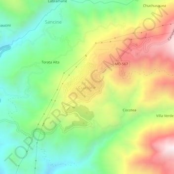 Mappa topografica Cuajone, altitudine, rilievo