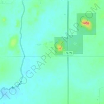 Mappa topografica Douthat, altitudine, rilievo