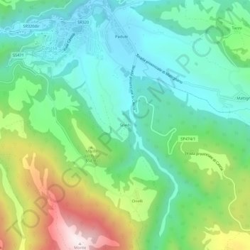 Mappa topografica Sciedi, altitudine, rilievo