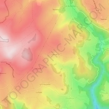 Mappa topografica Lieuriac, altitudine, rilievo