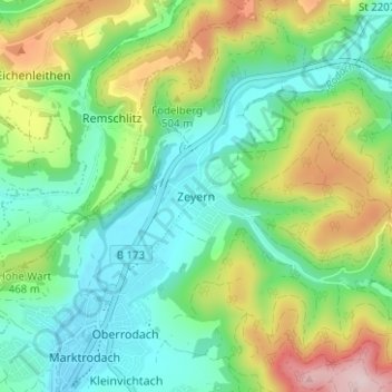 Mappa topografica Zeyern, altitudine, rilievo